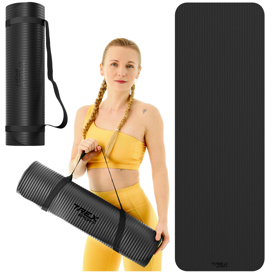 TREX SPORT Gymnastikmatte extra dick und weich | Fitnessmatte 180x60x1cm mit Tragegurt | Yogamatte r