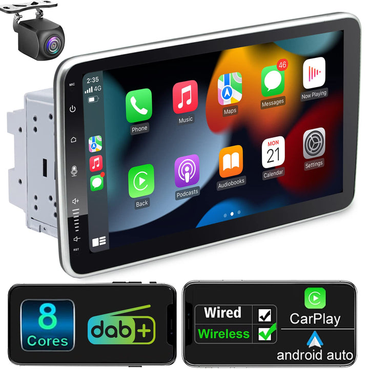 Android Autoradio mit Navi 10.1 Zoll Bildschirm Eingebaut DAB+ Android Auto & Wireless Carplay Doppe