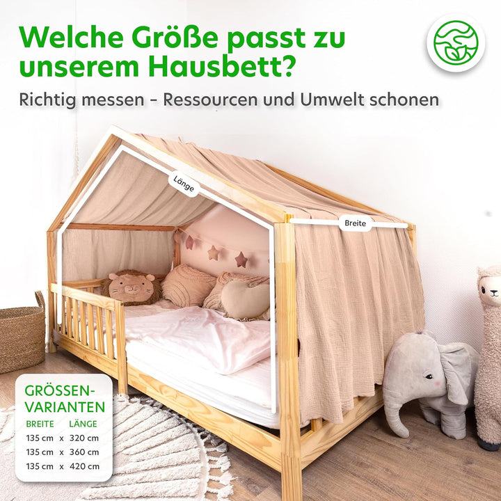 Hausbett Himmel mit Gold Applikation [in 12 Farben] Betthimmel Hausbett aus 100% Baumwolle Musselin