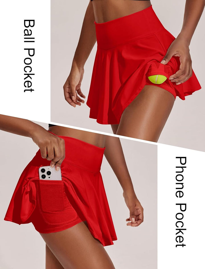 PINSPARK Tennisrock Damen Plissiert Tennis Skort Hohe Taille Golfrock mit Innenhose Shorts Faltenroc