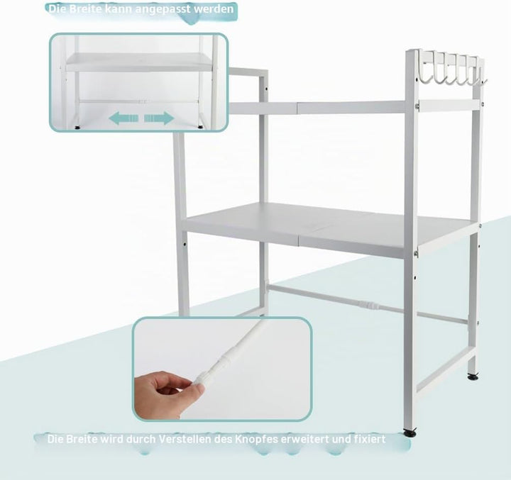 BAOYOUNI 2-stöckiges erweiterbares Mikrowellen-Regal, Ständer über Toaster, Bäcker-Regal, Badezimmer