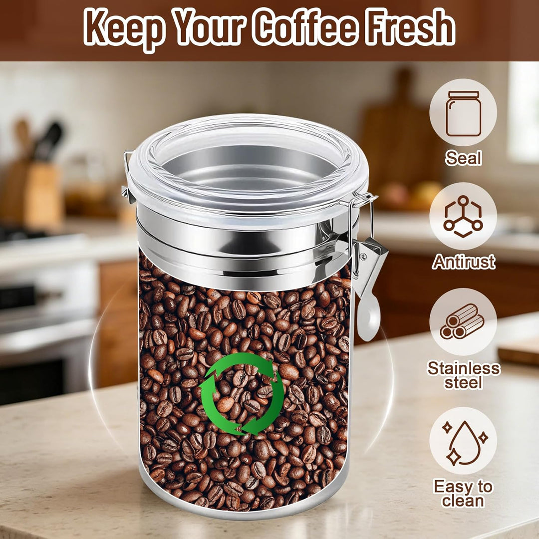 Hapivida Luftdichte Vakuum Kaffeedose, 1200ml Edelstahl Kaffeepulver Dose mit Aroma-Deckel und Versc