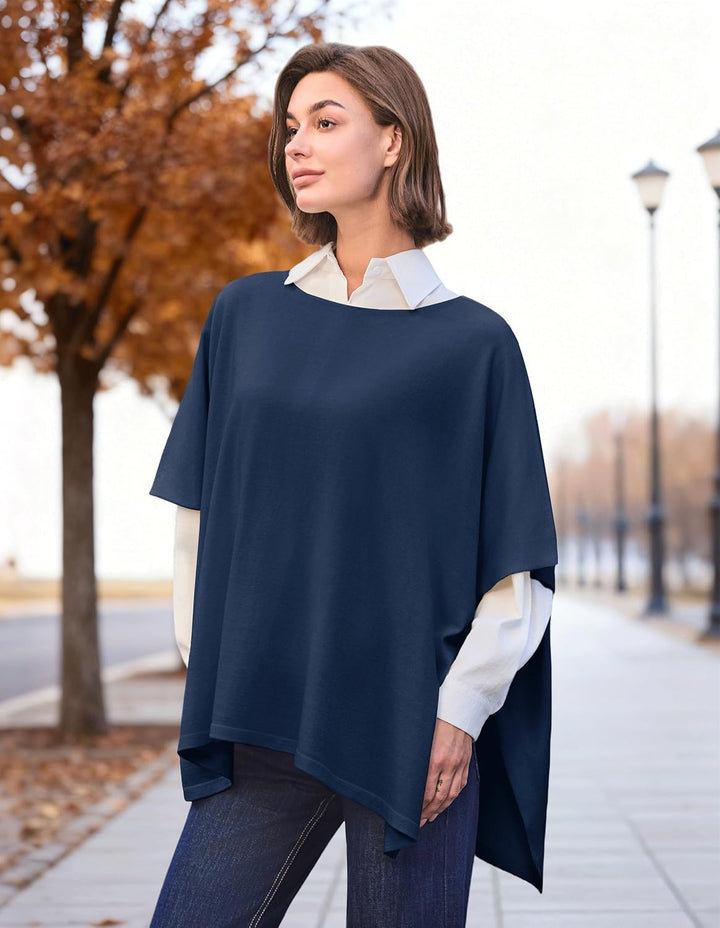 PULI Damen Pullover Poncho Elegant Viskose Strick Locker sitzend Poncho Schal Einheitsgrösse Dark Sl