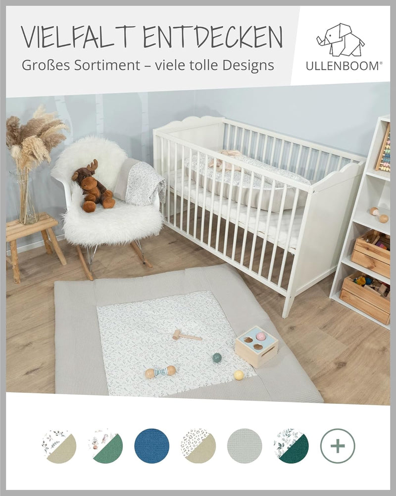 ULLENBOOM ® Baby Krabbeldecke 120x120 cm gepolstert - Floral-Sand (Made in EU) - Krabbeldecke für Ba