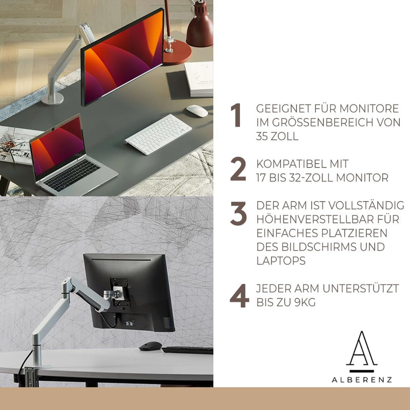 Monitorhalterung Gasfeder, 17-40 Zoll, Ultra-Wide (Silber), Silber