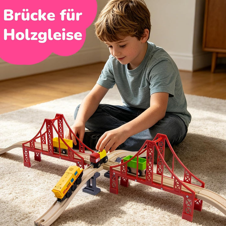 Holzeisenbahn Zubehör, Holz Eisenbahn Brückenspielzeug (Rote Kreuzbrücke) | Holz Eisenbahn Kinder Zu