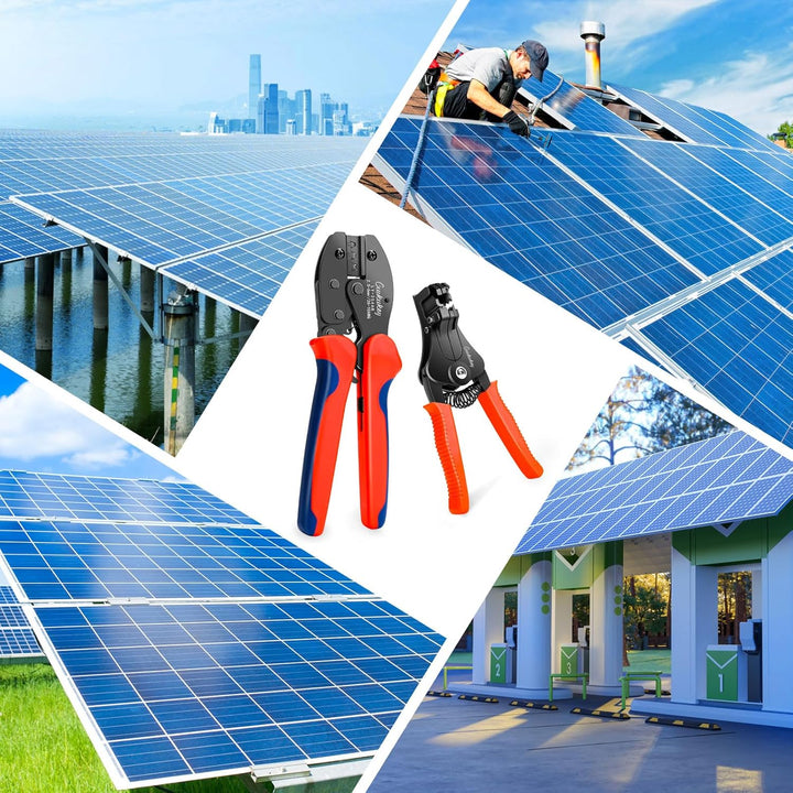 Solar Crimpzange Set für 2.5/4/6mm² Solarpanel PV Kabel, 1x Crimpzange+1x Abisolierzange+10 Paar Sol