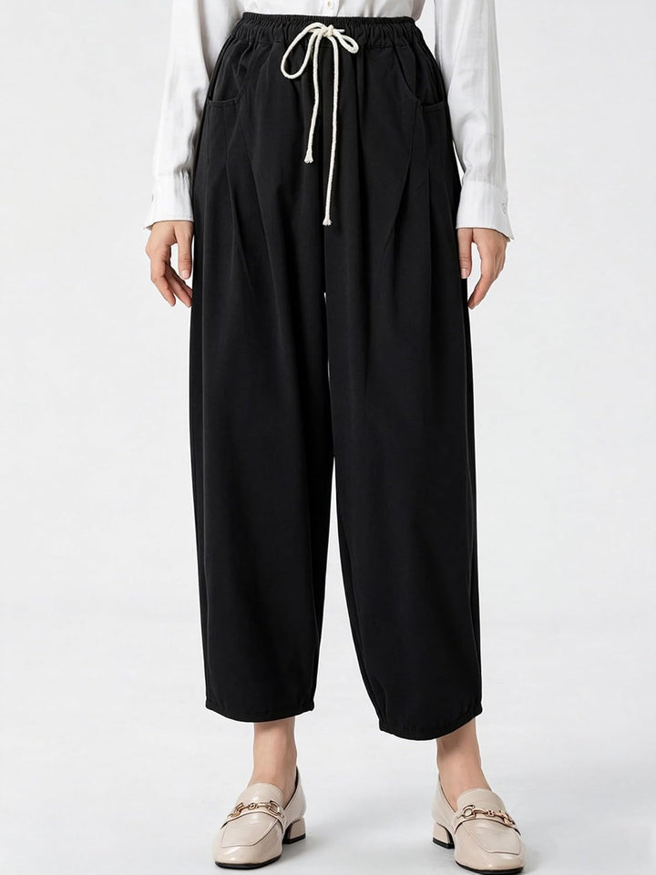 FTCayanz Damen Weite Baggy Haremshose Freizeithose Sommer Baumwolle Lockere Palazzo Hosen mit Tasche