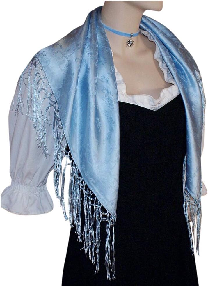 Seidentuch Dirndl-Trachtentuch Tuch hellblau 75x75cm Dirndltuch Seide Fransentuch Tracht Trachtensei