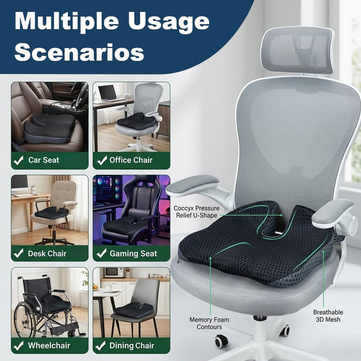 Orthopädisches Autositzkissen Memory Foam - Ergonomisches Keilkissen &amp; Sitzkissen für Auto &amp; LKW - E