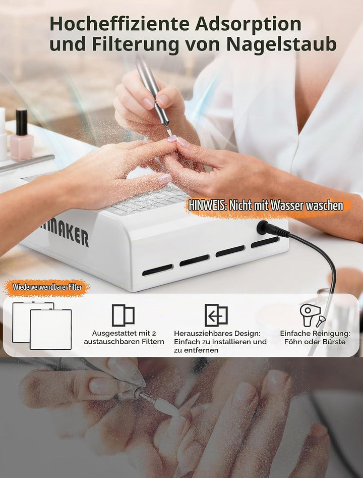 Staubabsaugung für Nägel, 60W Nagelstaubsauger mit 2 Wiederverwendbaren Filters, Professionell Nagel