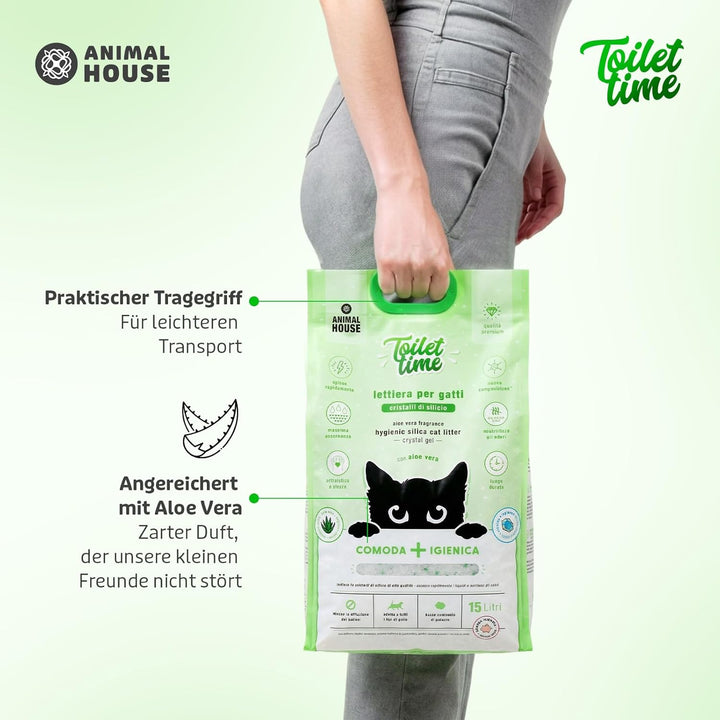 Animal House Toilet Time – 15 l Katzenstreu aus Silikonkristallen – antistatisch und sicher – staubf