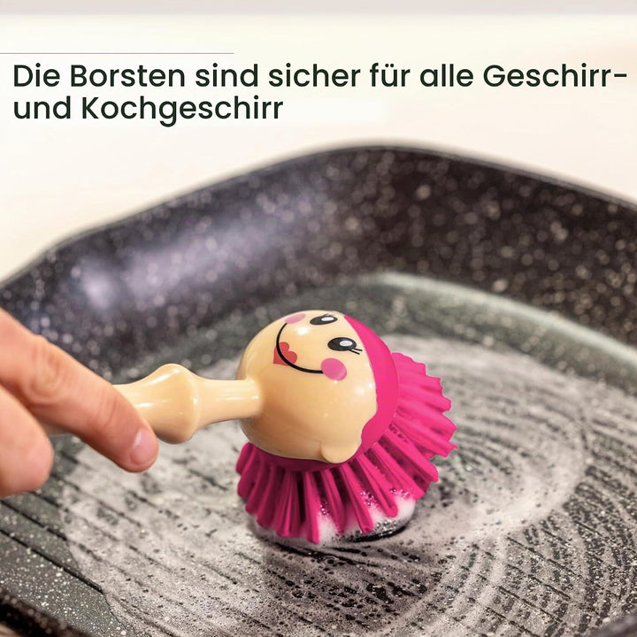VIGAR Dolls April robuste Spülbürste mit Ständer, ABS, Nylon, Silikon Weiss Rosa April, Weiss Rosa A