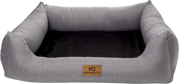 Ferocity Hundebett waschbares Hundesofa mit Rand und Wendekissen, Hundekissen aus Cordura und Samt,