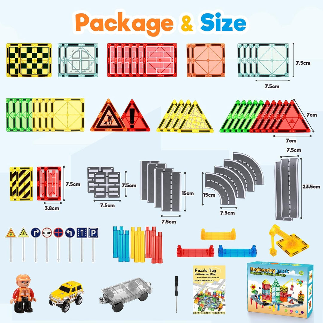 Magnetische Bausteine – 75 Pcs Ingenieurwesen Rennwagen-Bausatz, Spielzeug ab 2 3 4 5 6 Jahre Junge