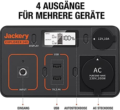 Jackery Explorer 240, 240Wh/67200mAh Tragbare Powerstation Mobiler Stromspeicher mit Reinen Sinuswel