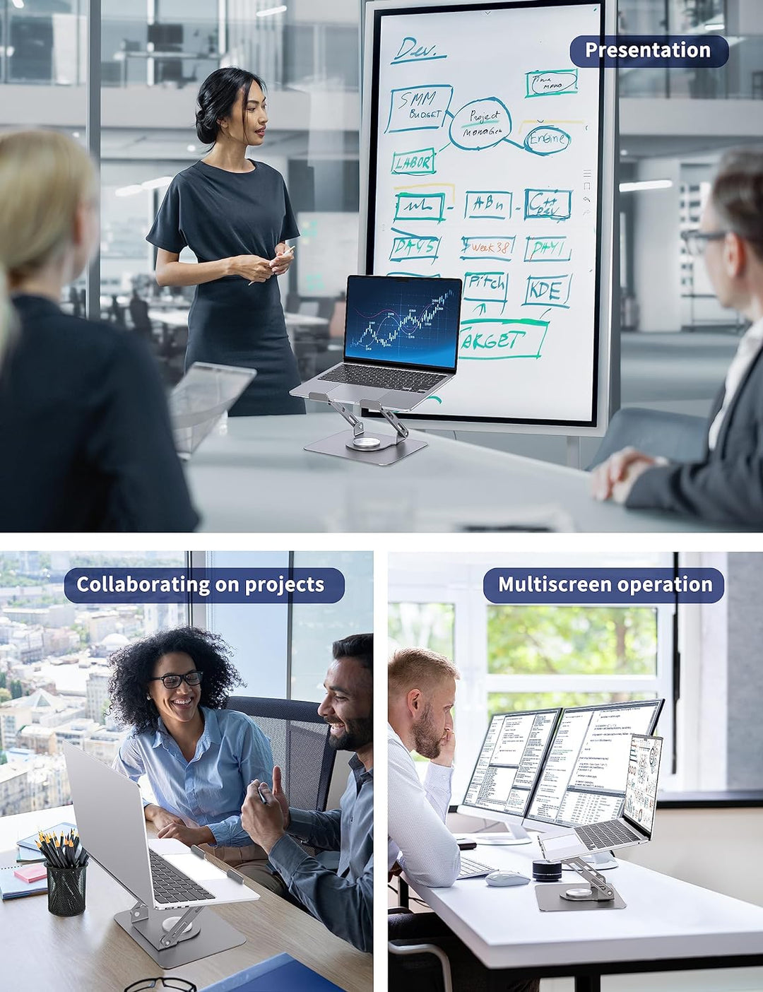 SOUNDANCE Laptopständer mit 360° drehbarer Basis, Ergonomische Computererhöhung für Schreibtisch, Fa