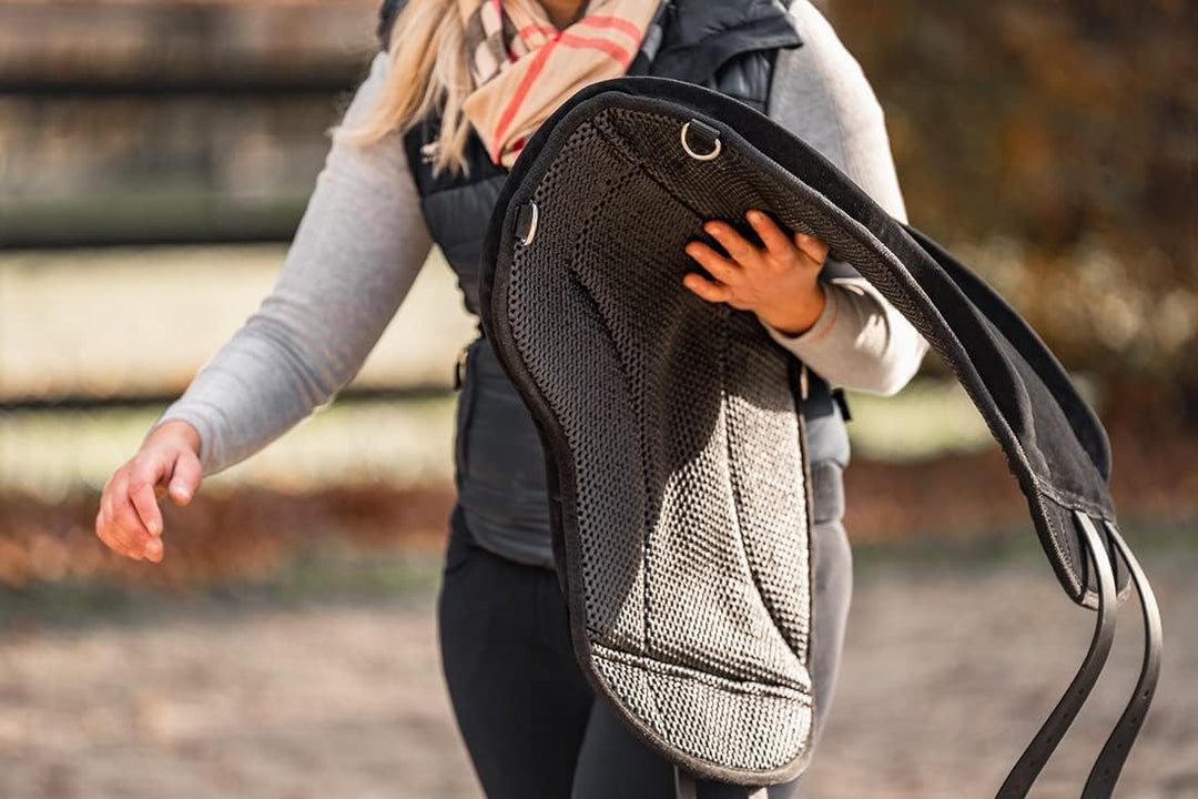 Equinate Reitpad Harper aus synthetischem Wildleder Pony Schwarz - Bareback Pad mit pflegeleichter N