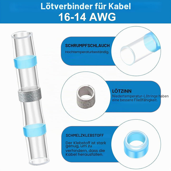 300 Stück 16-14 AWG Kabelverbinder Wasserdicht Schrumpfverbinder Quetschverbinder Blau - Kabelverbin