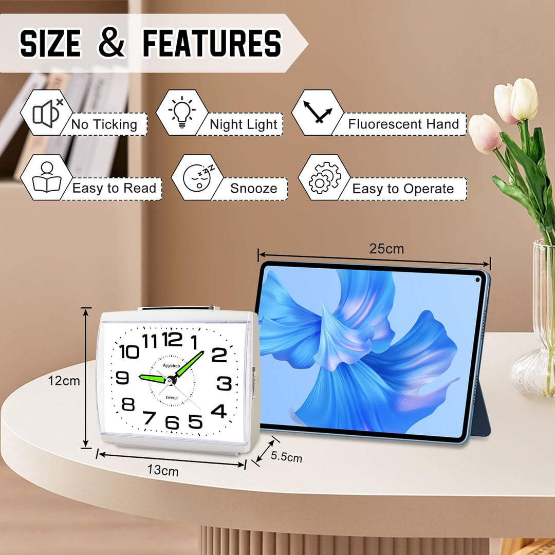 Ayybboo Wecker Analog, Ohne Ticken Wecker Retro mit Snooze Wecker mit Nachtlicht Grosses Analoge Wec