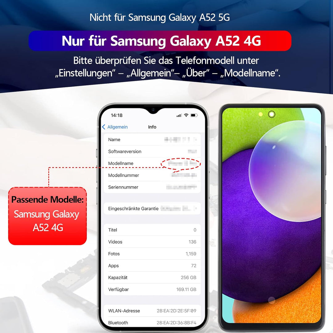RongZy AMOLED Display für Samsung Galaxy A52 4G A525F LCD Bildschirmersatz Digitizer Touchscreen Mon