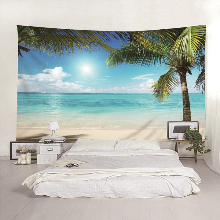 Banemi Wandteppich Natur, Wandtuch XXL 200X200cm Kokospalmen am Strand Wall Decoration für Zimmer Wo
