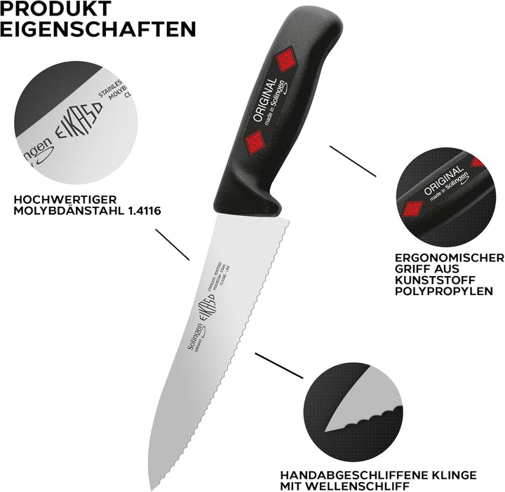 EIKASO Solingen Küchenmesser Set Haushaltsmesser Set 3 Teilig aus Molybdänstahl 1.4116 mit ergonomis