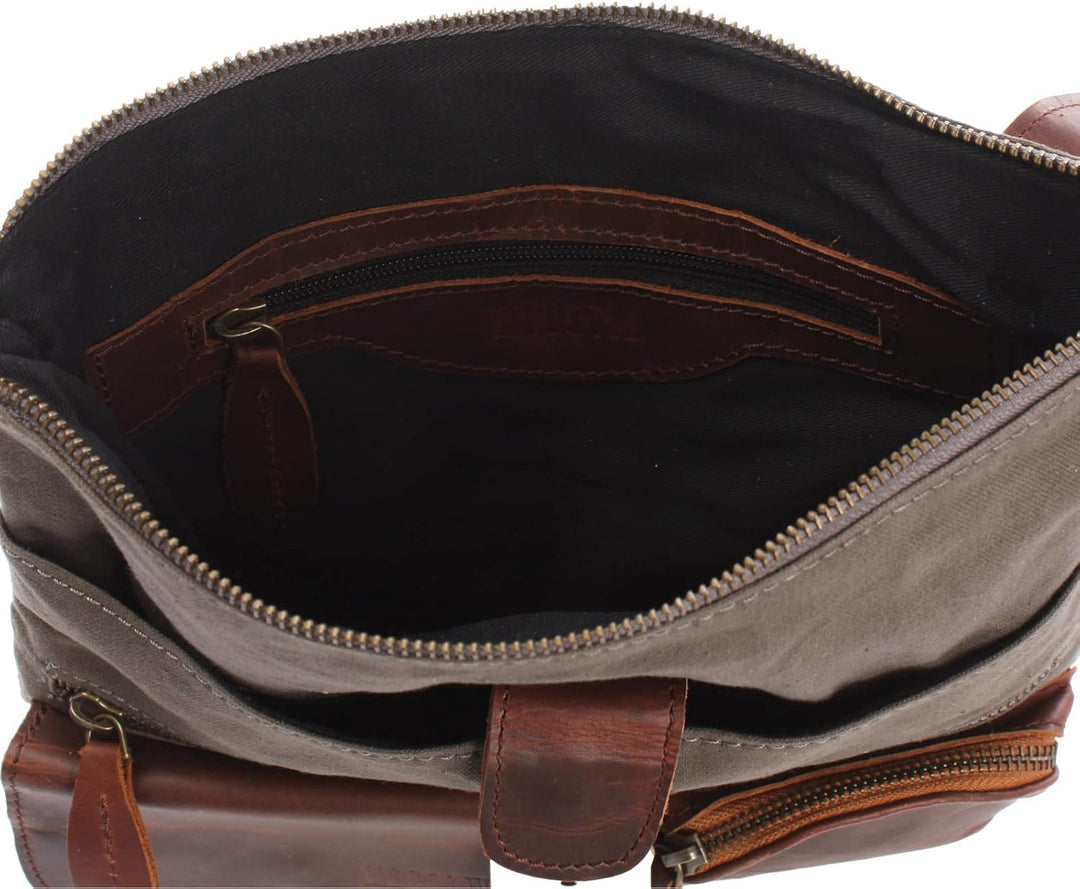 LECONI Umhängetasche Canvas &amp; Leder kleine Schultertasche Handtasche Damen + Herren Vintage Retro St