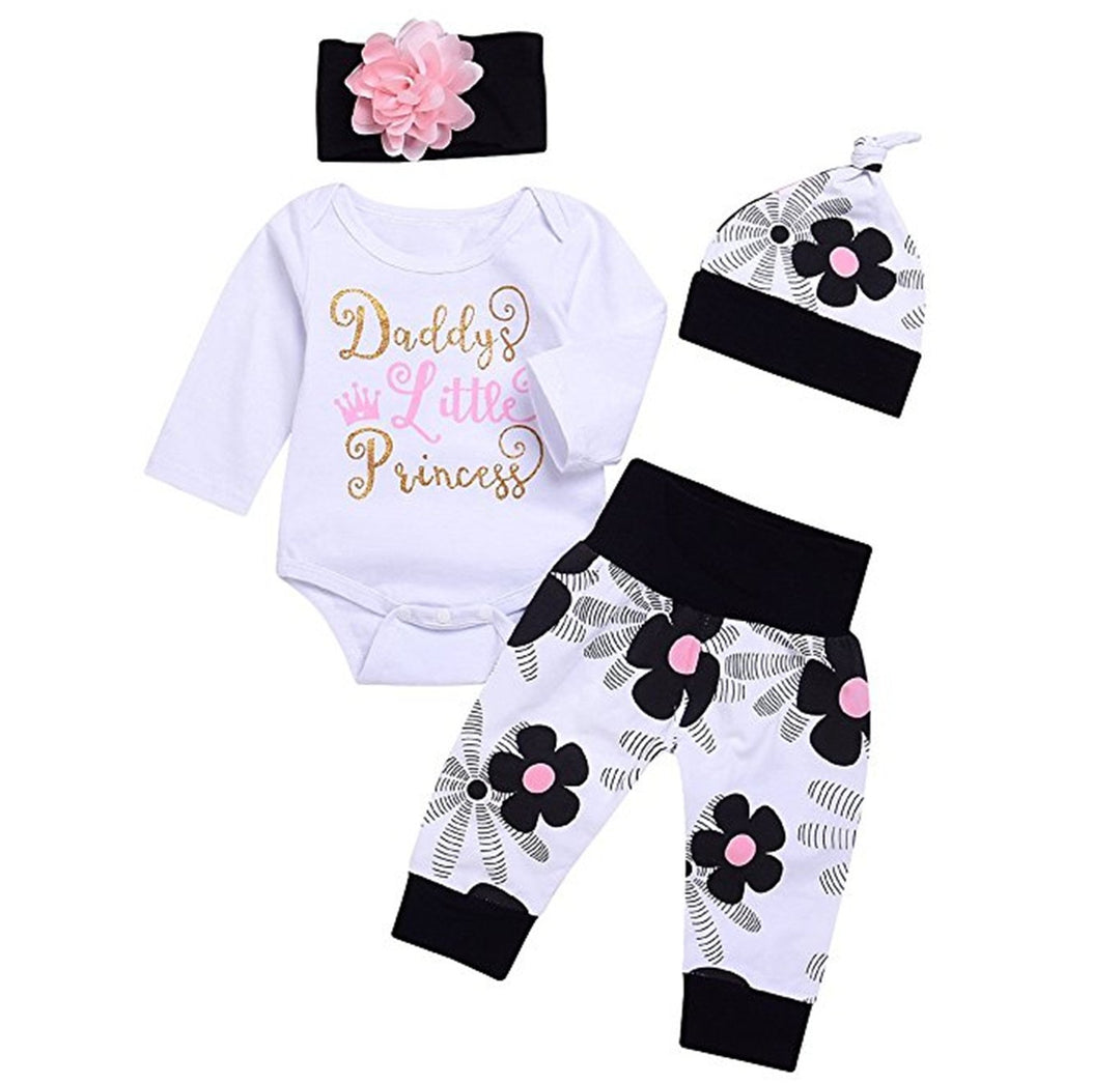 Juflam Nettes Neugeborenes Kinder Baby Mädchen Outfit Daddy Little Princess Strampler + Blumen Hose