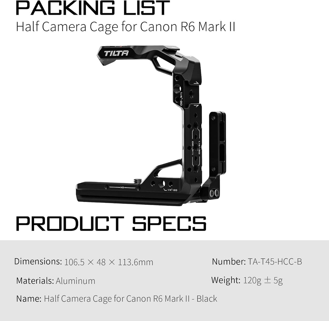 Tilta Halber Kamerakäfig für R6 Mark II mit NATO-Schiene, Kaltschuh, 1/4-Zoll-Gewinde, Positionierst