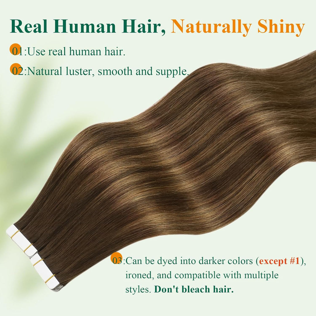 Easyouth Echthaar Extension Tape in Ombre Echthaar tape in Haar Extensions Dunkelstes Braun Aschbrau