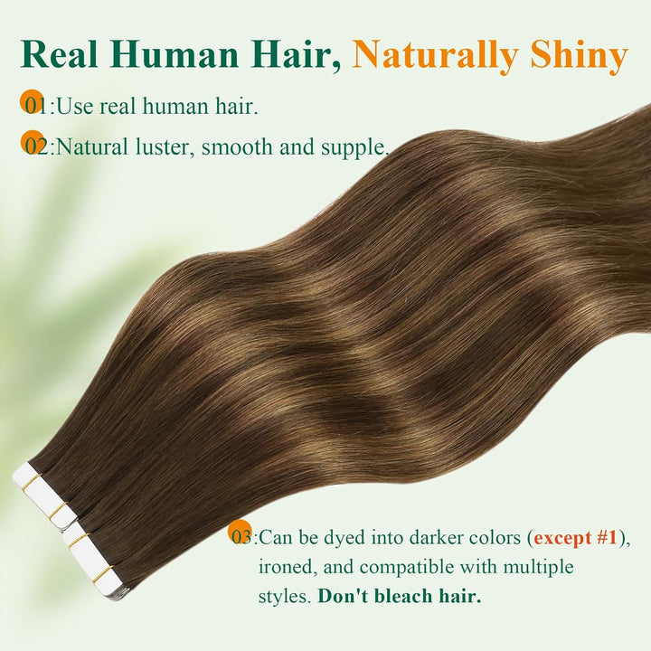Easyouth Echthaar Extension Tape in Ombre Echthaar tape in Haar Extensions Dunkelstes Braun Aschbrau
