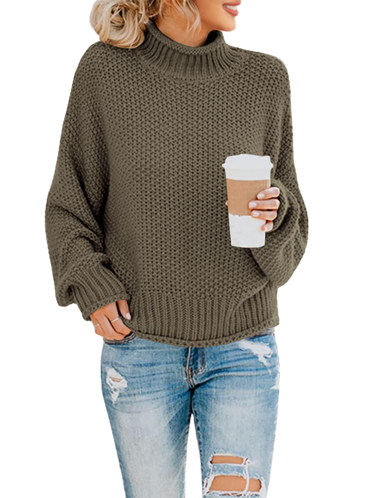 Saodimallsu Damen Pullover Rollkragen Oversized Fledermaus Langarm Sweatshirt Lose Grobstrick Casual
