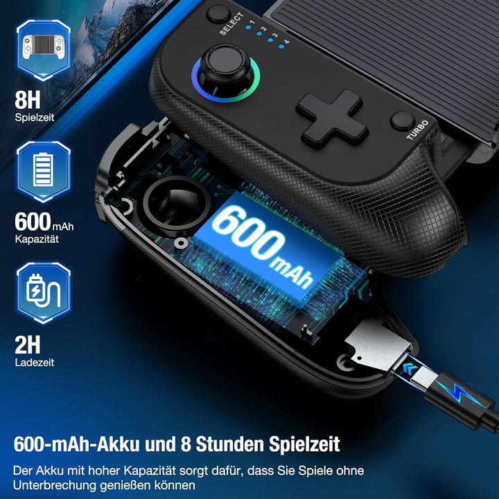 HASACOOL Handy Controller für iPhone, Smartphone Controller für Android mit Hall Effect Joystick, Bl