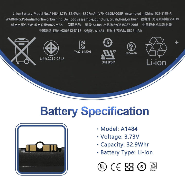 ANTIEE 8827mAh 32.9Wh A1484 Replacement Tablet Akku für iPad 2017 A1822 A1823 iPad 2018 A1893 A1954