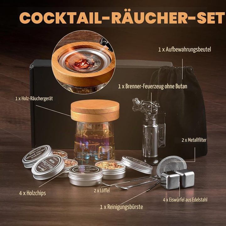 Cocktail Smoker Kit, MKNZOME Whiskey Smoker Kit mit 4 Geräuchertem Cocktail Raucher Kit Sägemehl Vat