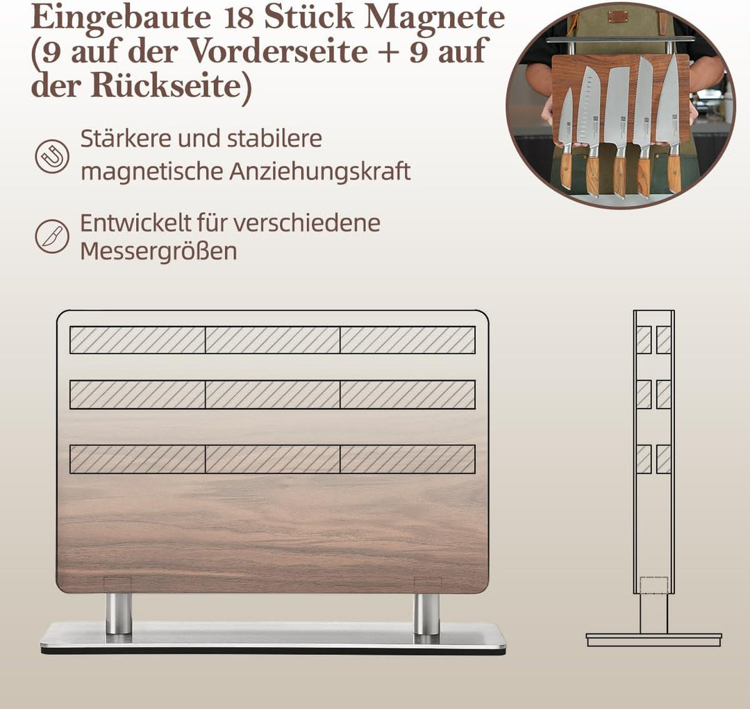 XINZUO Walnussholz Messerblock Magnetisch -Doppelseitig erhältlich -Messerhalter Magnetischer Ohne M