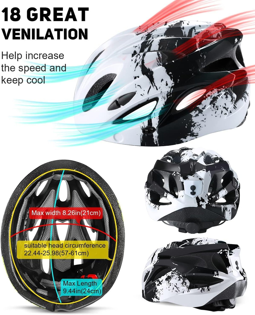 RaMokey Fahrradhelm mit Licht für hohe Sicherheit, Fahrradhelm Herren Damen mit Abnehmbarer Magnetis