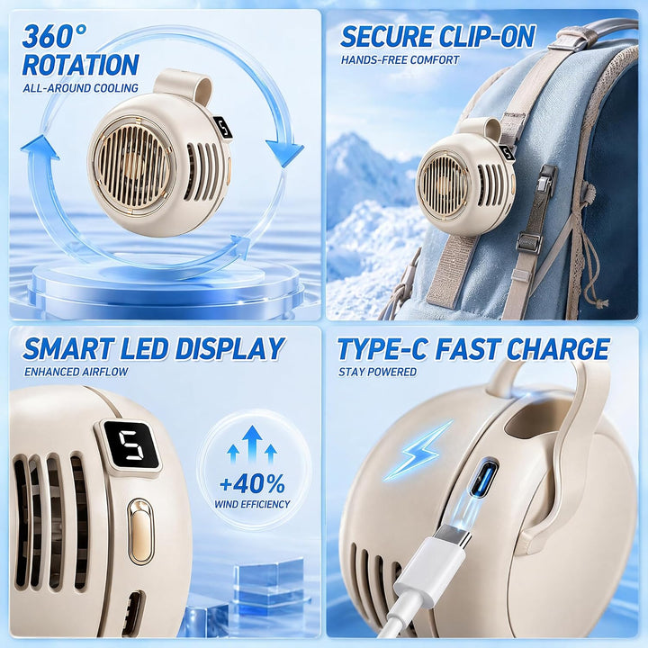 Yizemay Tragbarer Clip Ventilator, Taillenclip-Ventilator, Mini Ventilator Mit Clip, Bladeless Elect