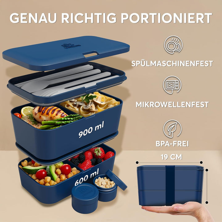 Umami Lunchbox Erwachsene, Verschachtelbar Auslaufsichere Bento Box mit 4 Bestecke & Fächern, Brotdo