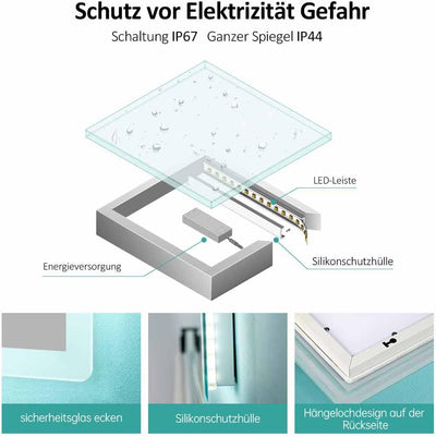 EMKE LED Badspiegel mit Beleuchtung 80x60cm Badezimmerspiegel kaltweiss Lichtspiegel Wandspiegel mit