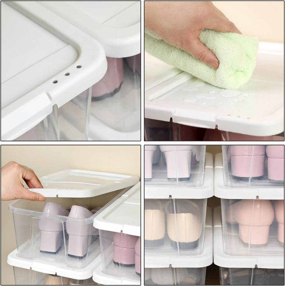 SONGMICS 12er Set Schuhboxen Aufbewahrungsboxen , Schuhaufbewahrung Speicherbox Transparent Mit Deck
