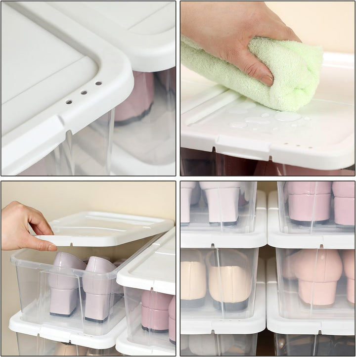 SONGMICS 12er Set Schuhboxen Aufbewahrungsboxen , Schuhaufbewahrung Speicherbox Transparent Mit Deck