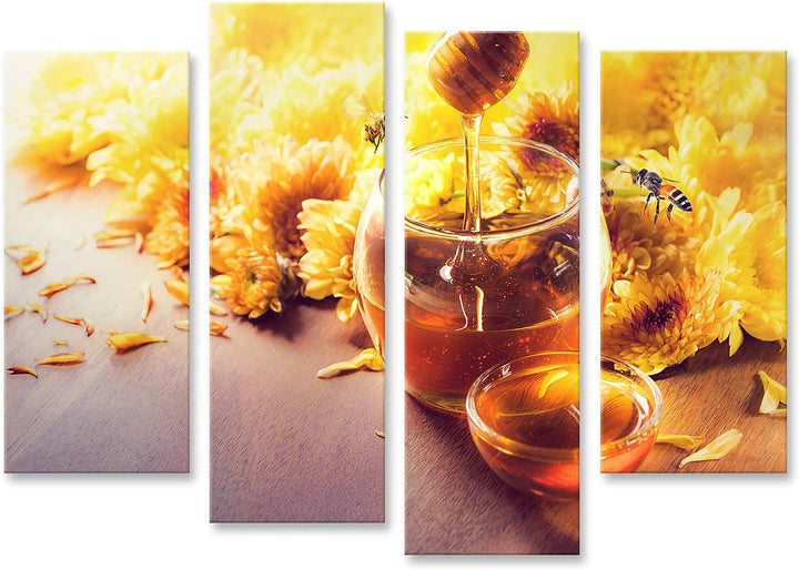 islandburner Bild auf Leinwand Honig Glas Bienen Fliegen Blumen Holzboden Bilder Wandbilder Poster L