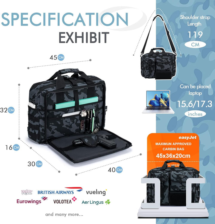 BAGZY Arbeitstasche Herren Multifunktional Taktische Tasche Range Bag Laptoptasche 14/15,6/17 Zoll A