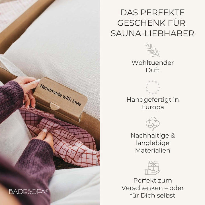 SAUNASOFA™ Zirbenkissen für Sauna – Duftkissen aus 100% Bio-Baumwolle, skandinavisches Design – Hand