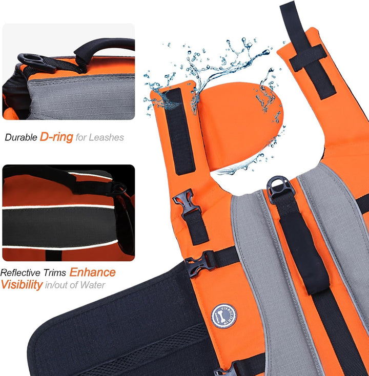 VIVAGLORY Front Float Schwimmweste Hund, Hundeschwimmweste für Bootfahren, Schwimmweste with Kopfstü
