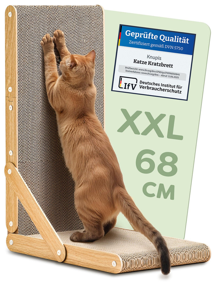 Kratzbrett Katze Gross 68 cm - Besonders Kratzfeste Kratzpappe für Katzen zur Krallenpflege - Bis zu
