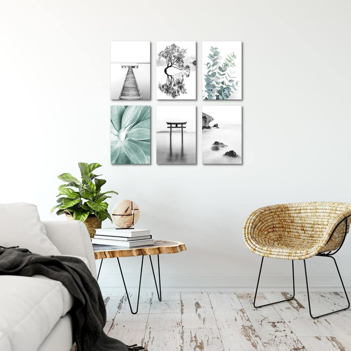 Novart Wandbilder Set - KOMPLETT AUFHÄNGFERTIG - Made in Germany - Moderne Bilder Asien Zen See Wohn
