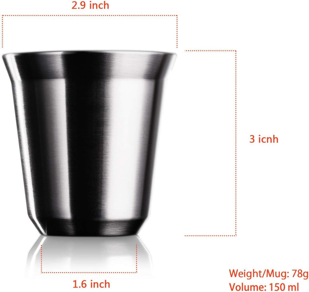 Love-KANKEI Espressotassen Mokkatassen Edelstahl Kaffeetassen 150ml 2Stk. | Doppelwandige Espressobe